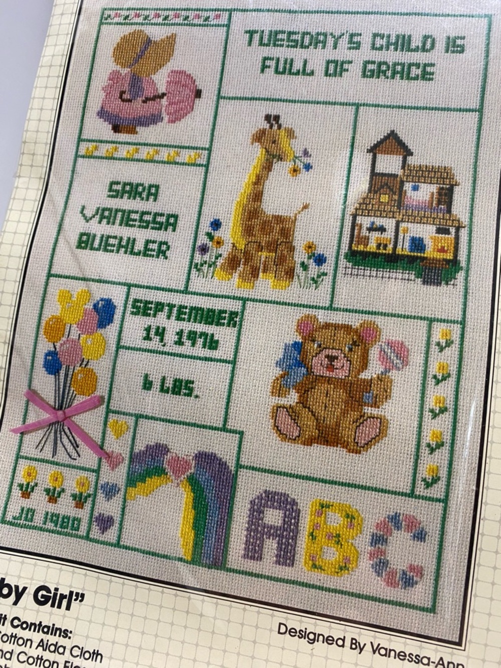 * Bucilla Counted Cross-Stitch Sampler "Baby Girl" - Pastel Pink & Yellow - Picture 2 of 8